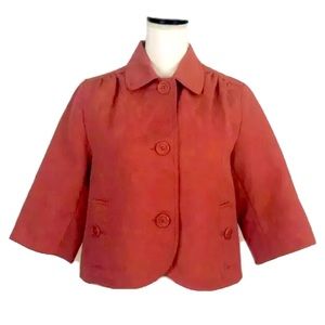 Laura Ashley Petite Cropped Blazer Jacket Oversized Buttons Coral Sz M
